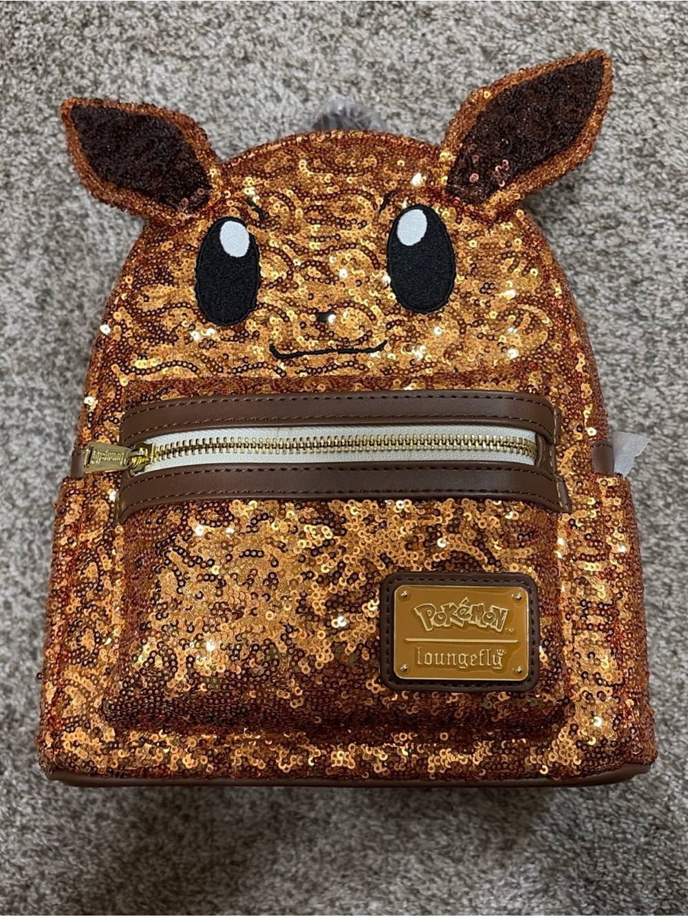 Loungefly Pokémon Eevee Sequin Mini Backpack - Brown & Gold